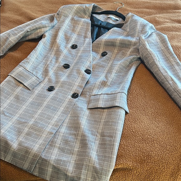Gray Plaid Double-Breasted Blazer Dress - Picture 11 of 11